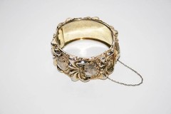 Signed Whiting & Davis Gold Silver Hinged Cuff Bracelet J195