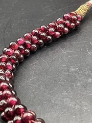 Vtg Almandine Garnet Bead Necklace Woven Rope Boho w Fabric Cord