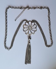 Gold Tone Flower Pendant Three Strand 28in Necklace With Chain Tassels Vintage