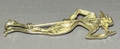 Vintage AJC Fashion Lady in Suit and Hat Brooch Gold Tone Pin 2 7/8 inch
