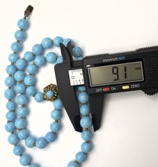 Vintage Miriam Haskell Turquoise Glass Bead Necklace Filigree Signed 24 in 9 mm
