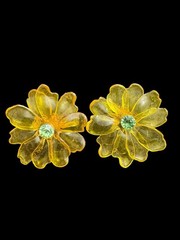 Vintage Uranium Cellulose Acetate Floral Brooch And Clip On Earring Set READ