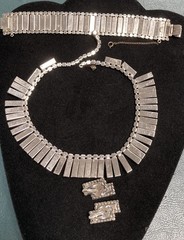 Kramer of NY Vintage Black Lucite? Clear Rhinestone Modernist Parure Set