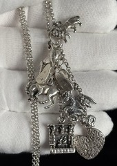 VTG Charm Necklace Sterling Silver 20” Rolo Chain 3D Assorted 7 Wolf Horse Lion