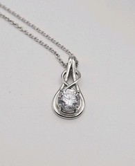 Sterling Silver Vintage 1.00ct CZ Double Looped Teardrop Pendant Necklace 21″