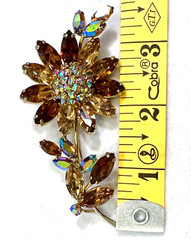 Vintage Sherman signed cinnamon/AB Blue Irradiated Figural Flower Brooch. MINT!