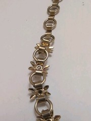 Vintage 15in Gold Tone Choker Chain Flower Necklace And Screw Back Earrings