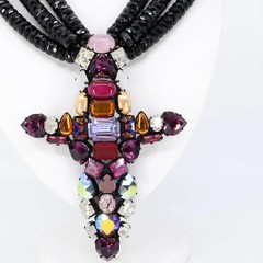 Hanna Bernhard, Haute Couture, Decorative Cross Necklace in Purple/Black