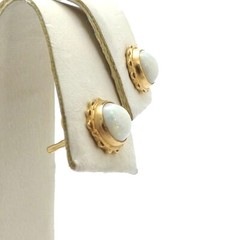 14K Gold White Opal October Birthstone Flower Halo Stud Earrings Vintage