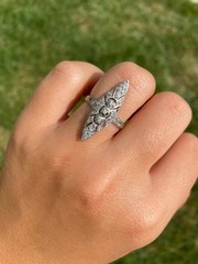 Antique Art Nouveau Style LabCreated Diamond Art Deco Engagement 14K GoldFN Ring