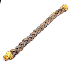 VTG MONET Omega Braided Tri-Color Chain Bracelet 7.5″ Gold Silver & Rose Tone