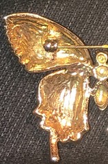 Butterfly Brooch 2 Inches Wide Gold Tone Metal ORANGE YELLOW BLUE GREEN IN WINGS