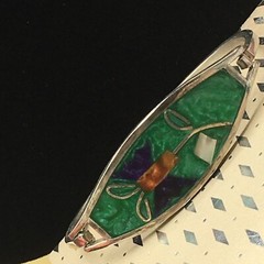 MOP Floral Cuff Bracelet Mother of Pearl Other Inlay Signed Alpaca Mexico Small