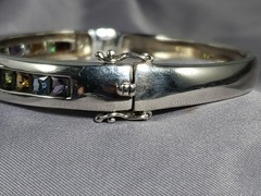 STERLING SILVER HINGED Bangle BRACELET MULTI-COLOR GEMSTONES Size 7″