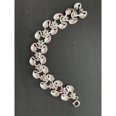 Vintage Lightweight Silvertone Cut-Out Leaves w Daisy Flowers & Clear Rhinestone
