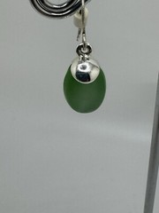 VINTAGE DANGLE EARRINGS SILVER GREEN ENAMEL SIGNED KC