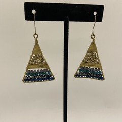 Vintage MODERNIST Style Goldone Mix Bead Beaded Wrap Wire Dangle Hook EARRINGS