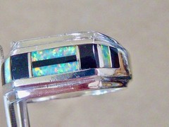 VINTAGE STERLING SILBER ONYX OPAL BAND RING SIZE 8.5 MAN MADE OPAL RING