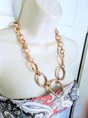 Gorgeous BRONZE MILOR ITALY Rose Gold Circle Link Statement Necklace