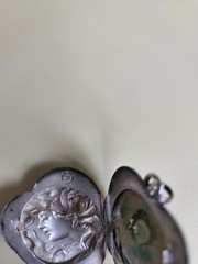 ​Antique Art Nouveau Sterling Silver Heart Locket, Webster Co. Repousse Lady Pro