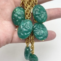 Vintage Celebrity NY Necklace Jade Green Color Lucite Gold Tone Textured Links