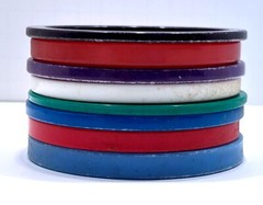 LOT of 8 VINTAGE FLAT PLASTIC BANGLE BRACELETS in VARIOUS COLORS (Lot #8)