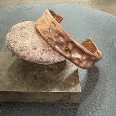 Brutalist Heavy Thick Men’s Hammered Wide Copper Artisan Cuff Bracelet Shiny