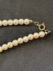 Vintage Designer Lanvin Emerald Rhinestone? Pendant 14k Gold Pearl Necklace
