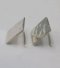 Vintage Sterling Silver 17 mm Hammered Square Attached Hook Dangle 925 Earrings