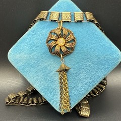 Vintage Faux Opal Charm On New Victorian Book Chain Necklace,Antique Finish OOAK