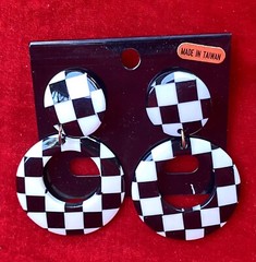Vintage 80’s does 60’s Checkerboard Earrings pierced Hoop Ska MOD Punk Alt Goth