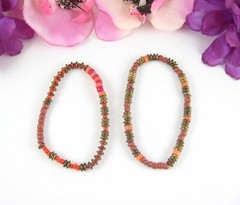 Lot of 6 Vintage BRACELETS Goldtone BEADED Orange Pinks Bead Metal Glass Plastic