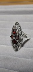 Vintage Art Deco Sterling Silver Marcasite And Garnet Marquise Shape Ring Sz 7