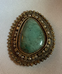 Brooch .935 Silver Turquoise Pearl Pendant 1.75″