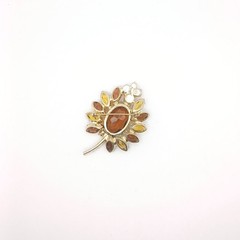 Vintage Gold Tone Smoky Quartz Brown Rhinestone Navette Flower Brooch Pin