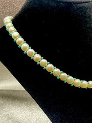 Ross Simons 925 SS pearl & Turquoise Necklace Coastal Classic Old Money