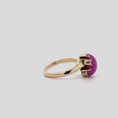 Vintage 14k Yellow Gold Lab Grown Star Sapphire Ruby Gemstone Diamond Ring 6.25