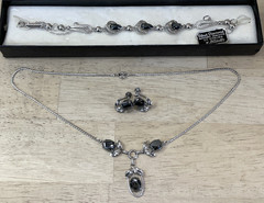 Sterling Hematite Black Diamond Zeidell’s Necklace Earrings Bracelet Vtg 1950s