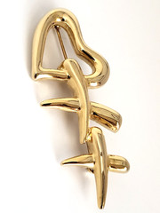 Gold Tone Heart Hgs & Kisses Brooch Signed AAI 3″