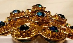Vintage 3-Tier Medallion Aurora Borealis Dome Brooch Peacock Costume Jewelry