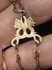 Victorian RARE 9.64g Gold Fill 3” FOB Paste Stone Dog Head Rose GF 26” Necklace