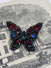 Weiss Butterfly Brooch Multicolor Rhinestone Figural Pin Signed 2.5” VINTAGE