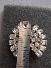 Baguette & round rhinestone glamorous climber clip on earrings, vintage…
