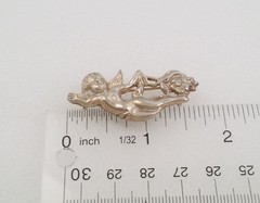 Vintage Silver Tone Angel Cherub Floral Brooch