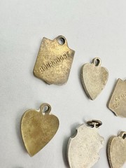 Antique Old VTG 14 Personalized Charms Brass? Mixed Metal Enamel Pendants Read
