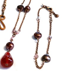 Lot 3 Copper Signed Premier Designs Etc. Matching Necklace + Bracelet Etc.