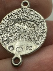 Africa Map Globe Bracelet Pendant Textured Silver Tone Inlay Connector Charm 92