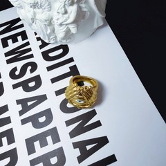 Schiaparelli Blue Eye Hand Sculpture Gold Ring Size 8