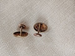 Antique Bespoke 10K Yellow Gold Cufflinks: Art Deco Repousse Ovals, Fixed Back