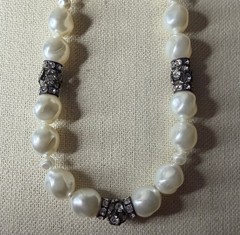 Vintage Unbranded 16 Faux Pearl Necklace with Rhinestone Accents Silver Tone